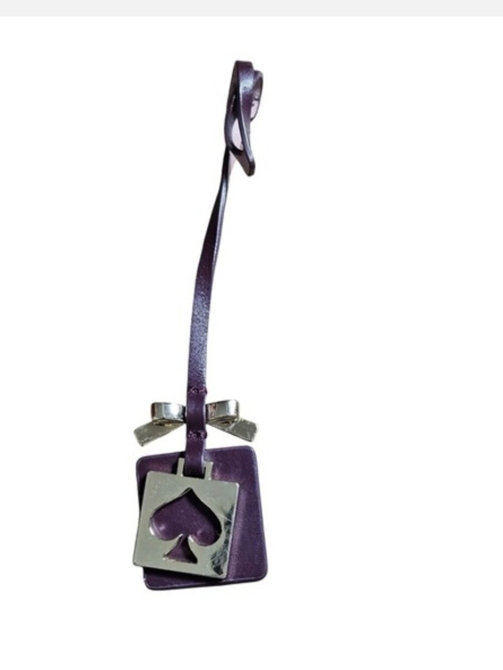 Kate Spade Purple Leather Tag Charm with Silver Spade Cutout